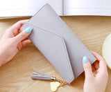 Gray Red Zipper Wallet Clutch Soft PU Leather Money Bag