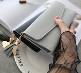 Gray Red Zipper Wallet Clutch Soft PU Leather Money Bag