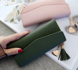 Gray Red Zipper Wallet Clutch Soft PU Leather Money Bag