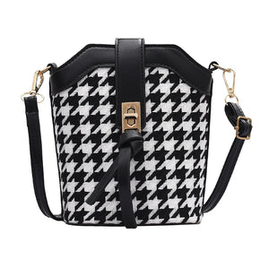 Woolen Splicing Messenger Bag Women PU Casual Bucket Shoulder Pouch