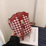 Woolen Splicing Messenger Bag Women PU Casual Bucket Shoulder Pouch