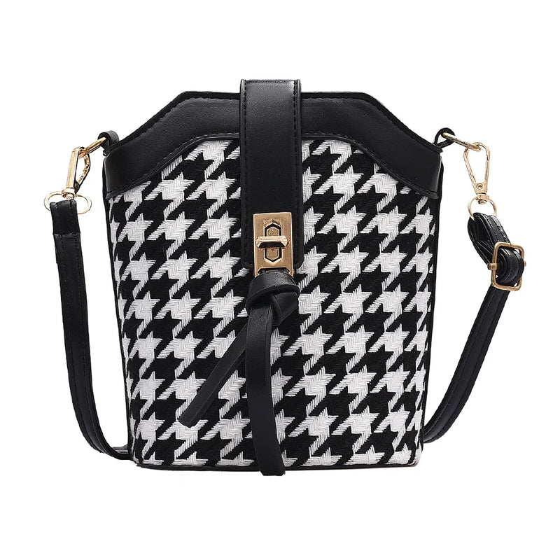 Woolen Splicing Messenger Bag Women PU Casual Bucket Shoulder Pouch