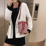 Woolen Splicing Messenger Bag Women PU Casual Bucket Shoulder Pouch
