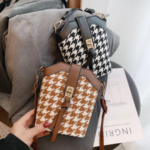 Woolen Splicing Messenger Bag Women PU Casual Bucket Shoulder Pouch