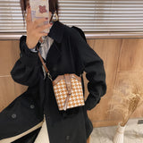 Woolen Splicing Messenger Bag Women PU Casual Bucket Shoulder Pouch