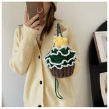 Floral Bucket Crochet Shoulder Bag Handwoven Woman Handbag B181