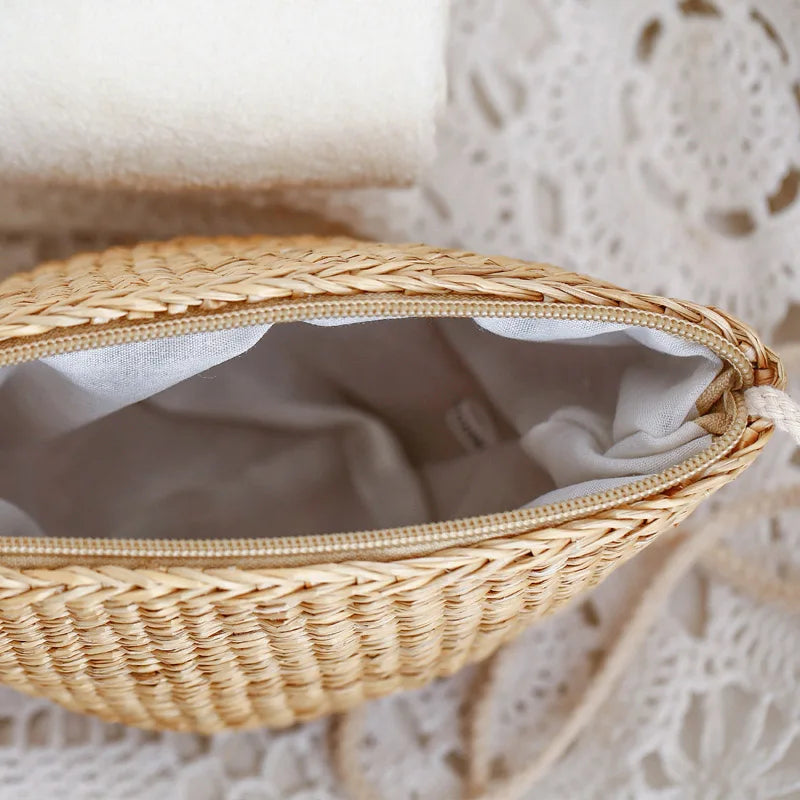 Vintage Straw Shoulder Crossbody Bag Zipper Travel Beach sac a main