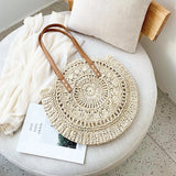Round Summer Beach Shoulder Bag Women Vintage Straw Bag Female CrossBody Handbag