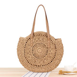 Round Summer Beach Shoulder Bag Women Vintage Straw Bag Female CrossBody Handbag