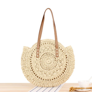Round Straw Beach Shoulder Bag Women Crossbody Handbag Tote Bag