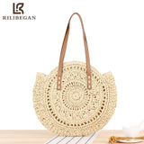 Round Summer Beach Shoulder Bag Women Vintage Straw Bag Female CrossBody Handbag