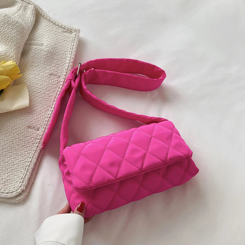 Cotton Padded Shoulder Bag Quilted Shopper Handbag Crossbody Bags
