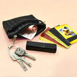 Woven Leather Coin Purse Men Women Coin Wallet Girls Key Holder Money Bag
