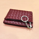 Woven Leather Coin Purse Men Women Coin Wallet Girls Key Holder Money Bag