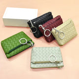 Woven Leather Coin Purse Men Women Coin Wallet Girls Key Holder Money Bag