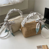 Stylish Woven Shoulder Bag Silk Scarf Travel Messenger Handbag