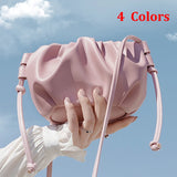 Yellow/Pink Leather Cloudy Bag Ruched Women Shoulder Handbags
