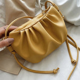 Yellow/Pink Leather Cloudy Bag Ruched Women Shoulder Handbags