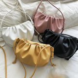 Yellow/Pink Leather Cloudy Bag Ruched Women Shoulder Handbags