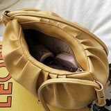 Yellow/Pink Leather Cloudy Bag Ruched Women Shoulder Handbags