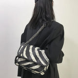Zebra-Striped Chains Shoulder Bag for Women