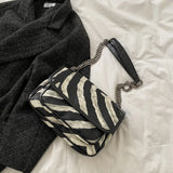 Zebra-Striped Chains Shoulder Bag for Women