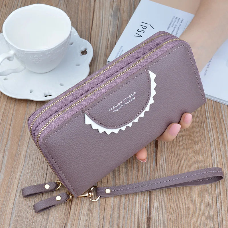 Women's PU Leather Zipper Closed Long Wallet Clutch Large Capacity Purse