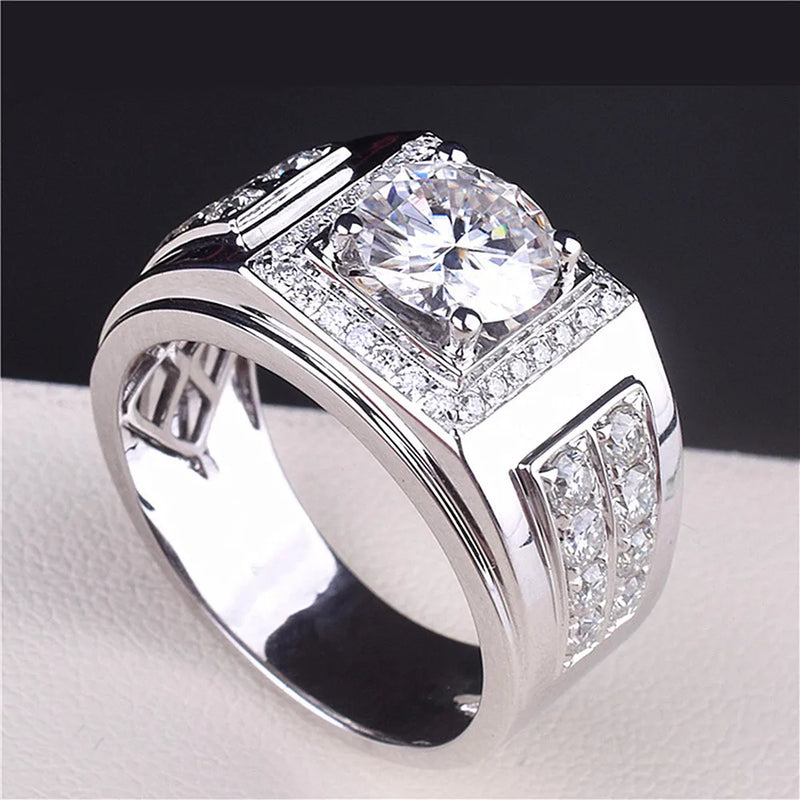Zircon Diamonds Men's Silver Wedding Band