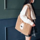 Embroidered Lamb Hair Shoulder Bag for Girls, Autumn/Winter, Large Capacity