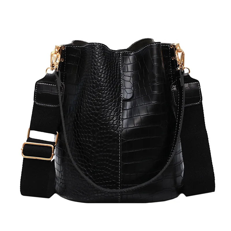 Crocodile Pattern Shoulder Bucket Bag Large Capacity Messenger Bag