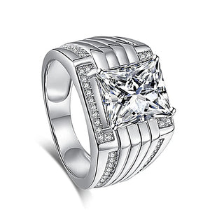Square Zircon Diamond Men's Silver Ring Wedding Jewelry