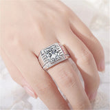Square Zircon Diamond Men's Silver Ring Wedding Jewelry