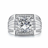 Square Zircon Diamond Men's Silver Ring Wedding Jewelry
