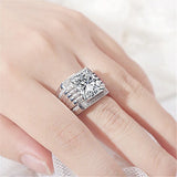 Square Zircon Diamond Men's Silver Ring Wedding Jewelry