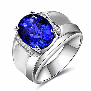 Men's Silver Ring with Sapphire Gemstone