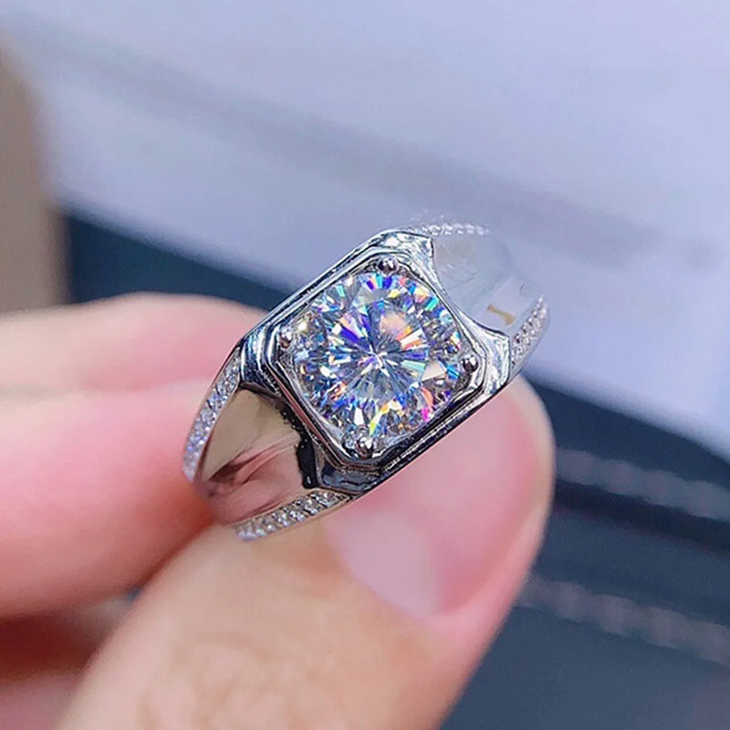 Square Crystal Zircon Diamond Men's Ring Silver Bague Jewelry