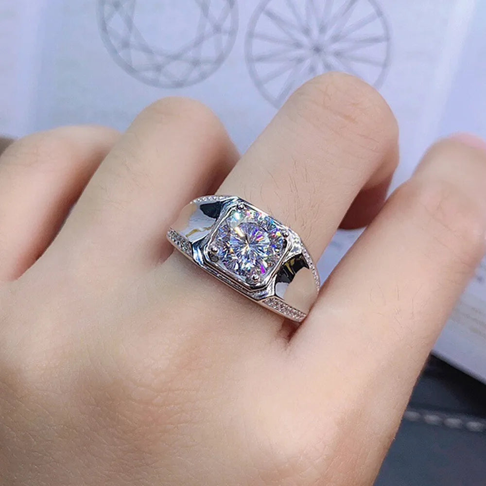 Square Crystal Zircon Diamond Men's Ring Silver Bague Jewelry
