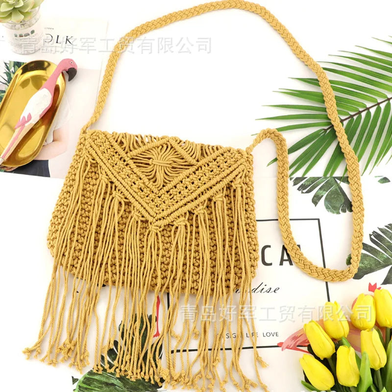 Casual Straw Bag Tassel Beach Crossbody Shoulder Hand Woven Bag