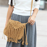 Casual Straw Bag Tassel Beach Crossbody Shoulder Hand Woven Bag