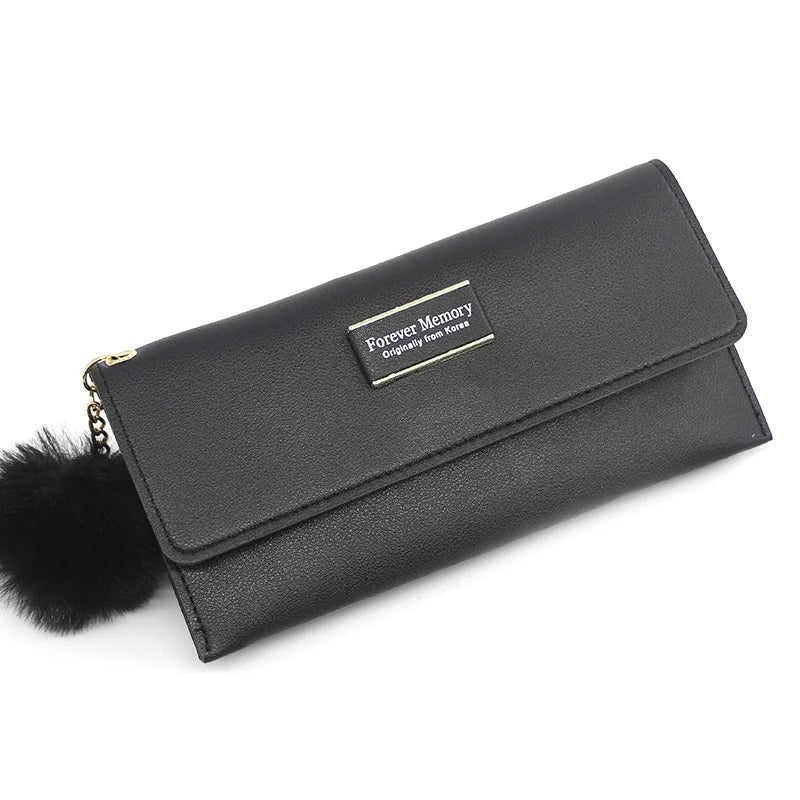 Women's Solid Color Wallet with Card Slots and Coin Pocket