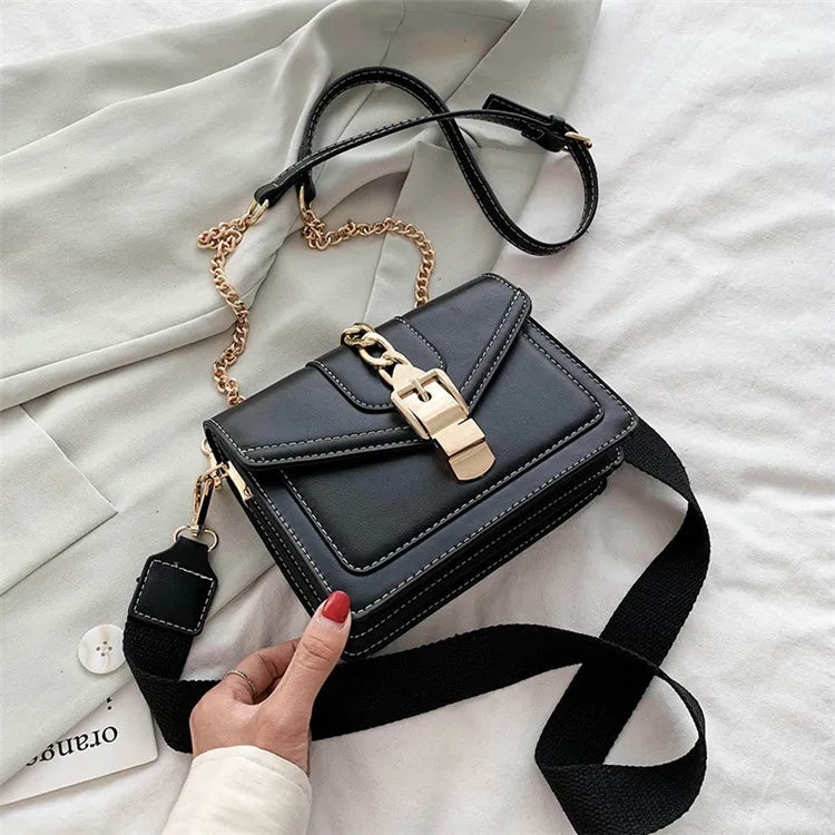 PU Leather Crossbody Bag Wide Strap Shoulder Messenger Bag for Women
