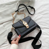 PU Leather Crossbody Bag Wide Strap Shoulder Messenger Bag for Women