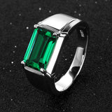 Men's Square Sapphire Gemstone Silver Ring