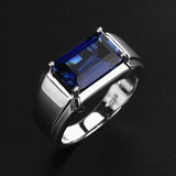 Men's Square Sapphire Gemstone Silver Ring
