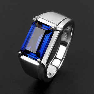 Men's Square Sapphire Gemstone Silver Ring