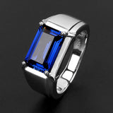 Men's Square Sapphire Gemstone Silver Ring