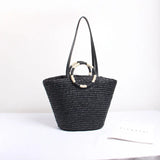 Woven Straw Shoulder Bag with Tassel, Ideal for Travel and Beach
