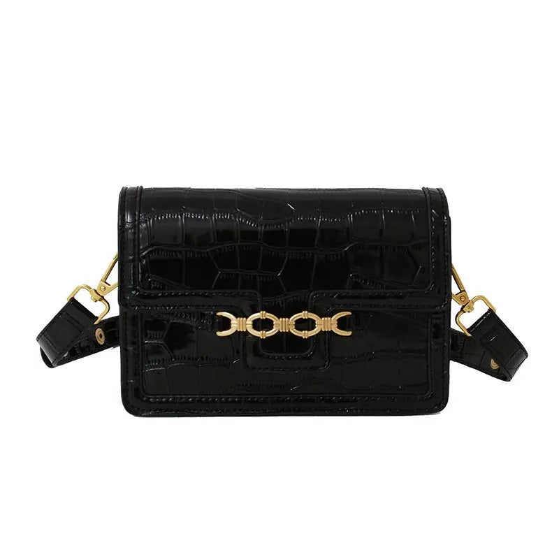 Crocodile Leather Ladies Shoulder Bag with Metal Sequins and Mezzanine