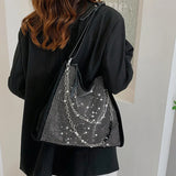 Large capacity Women's PU Leather Tote with Chain Shoulder Bag