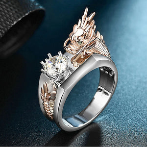 Dragon Zircon Diamond Ring for Men Silver Jewelry